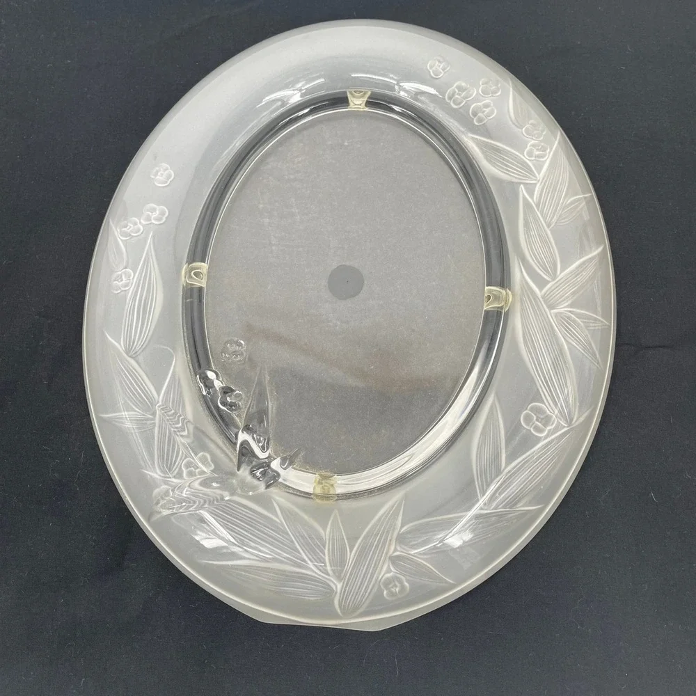 Frosted Glass Oval Picture Frame Etched Floral Bird Design 5x7 Photo Opening